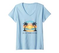 Mujer Respira Calma Energía Respiración Vida Consciente Tai Chi Flow Camiseta Cuello V