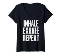Mujer Respira | Inhala Exhala Recordatorio de respiración repetida Amante del Yoga Camiseta Cuello V