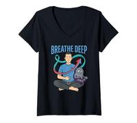 Mujer Respira Meditación Profunda Yoga Relajación Cita Modo Monstruo Camiseta Cuello V