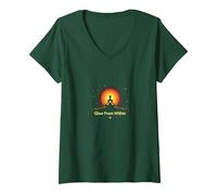 Mujer Resplandor Desde Dentro: Yoga de meditación Espiritual Camiseta Cuello V, Verde Bosque, M
