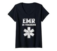 Mujer Responder médico de Emergencia en Entrenamiento EMR EMT Ambulancia Camiseta Cuello V