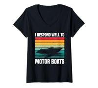 Mujer Respondo Bien a Motor Boats Retro Motor Boat Captain Camiseta Cuello V