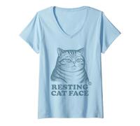 Mujer Resting Cat Face Camiseta Cuello V