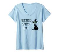 Mujer Resting Witch Face Black Cat Witchy Cat Halloween Witch Cat Camiseta Cuello V