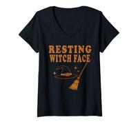 Mujer Resting Witch Face Costume Halloween Camiseta Cuello V