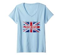 Mujer Restore Britain - Flag UK Conservative Graphic Camiseta Cuello V