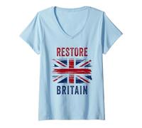 Mujer Restore Britain - Flag UK Conservative Graphic Camiseta Cuello V