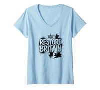 Mujer Restore Britain - Graffiti Flag UK Conservative Grunge Camiseta Cuello V