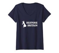 Mujer Restore Britain - UK Patriot Conservative Graphic (Navy) Camiseta Cuello V