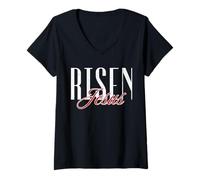 Mujer Resucitado Jesús Dios Fe Religioso Cristiano Bendito Cita Camiseta Cuello V