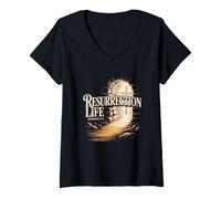 Mujer Resurrección Vida Romanos 6:4 Tumba Vacía Cruz Nueva Vida Fe Camiseta Cuello V