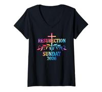 Mujer Resurrection Sunday 2026 Cross Colorful Easter Design Camiseta Cuello V