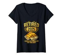 Mujer Retirado 2025 Trabajé toda mi vida Camiseta Cuello V