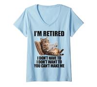 Mujer Retired Cat Reading Newspaper Funny Retirement Cat Mom Dad Camiseta Cuello V