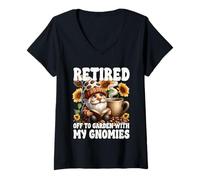 Mujer Retired Gnome With Coffee And Books Funny Retirement Saying Camiseta Cuello V