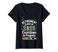 Mujer Retirement Class of 2025 Countdown with Smiley Pencil Camiseta Cuello V