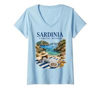 Mujer Retiro costero de Cerdeña Vacaciones en una Isla Italiana Camiseta Cuello V