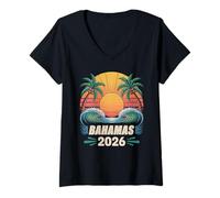 Mujer Retiro de Luna de Miel en Vacaciones Familiares Tropicales 2026 en Bahamas Camiseta Cuello V