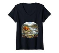 Mujer Retiro de Pesca al Aire Libre Wilderness Riverbank Escape Camiseta Cuello V