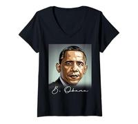 Mujer Retrato Barack Obama Presidente Patriótico Camiseta Cuello V