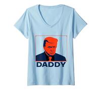 Mujer Retrato de arte pop estoico Trump con leyenda "Daddy" Camiseta Cuello V