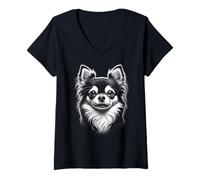Mujer Retrato de cabeza de chihuahua realista en estilo de dibujo Camiseta Cuello V