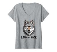 Mujer Retrato de Cabeza de Lobo Intenso lidera la Manada Camiseta Cuello V