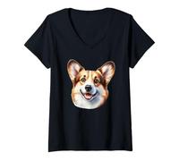 Mujer Retrato de Corgi Camiseta Cuello V