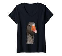 Mujer Retrato de fotografía de Cuello para Arriba de un Pato marrón de Aspecto Geek Camiseta Cuello V