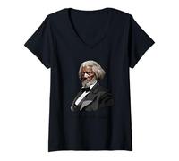 Mujer Retrato de Frederick Douglass con Firma Camiseta Cuello V
