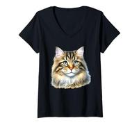 Mujer Retrato de gato Camiseta Cuello V