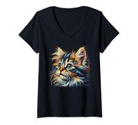 Mujer Retrato de gato siberiano para amantes de las mascotas de gatos siberianos Camiseta Cuello V
