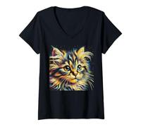 Mujer Retrato de gato siberiano para amantes de las mascotas de gatos siberianos Camiseta Cuello V