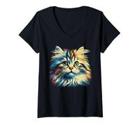 Mujer Retrato de gato siberiano para amantes de las mascotas de gatos siberianos Camiseta Cuello V