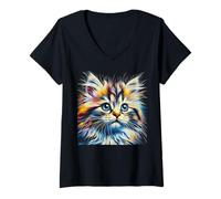 Mujer Retrato de gato siberiano para amantes de las mascotas de gatos siberianos Camiseta Cuello V