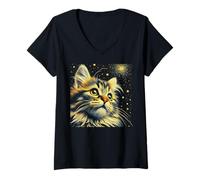 Mujer Retrato de gato siberiano para amantes de las mascotas de gatos siberianos Camiseta Cuello V
