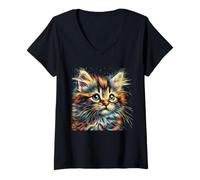Mujer Retrato de gato siberiano para amantes de las mascotas de gatos siberianos Camiseta Cuello V