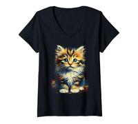 Mujer Retrato de gato siberiano para amantes de las mascotas de gatos siberianos Camiseta Cuello V