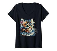 Mujer Retrato de gato siberiano para amantes de las mascotas de gatos siberianos Camiseta Cuello V