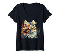 Mujer Retrato de gato siberiano para amantes de las mascotas de gatos siberianos Camiseta Cuello V