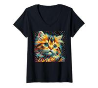 Mujer Retrato de gato siberiano para amantes de las mascotas de gatos siberianos Camiseta Cuello V