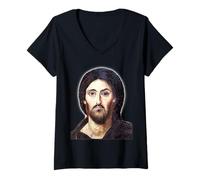 Mujer Retrato de Icono de Jesucristo en el monasterio de Santa Catalina Camiseta Cuello V