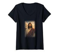 Mujer Retrato de Jesucristo Christian Sunrise Camiseta Cuello V