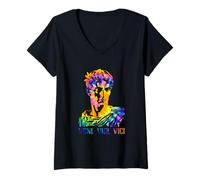 Mujer Retrato de Julio César con Patrón Tie Dye Veni Vidi Vici Camiseta Cuello V