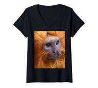 Mujer Retrato de león Tamarin Obra de Arte de Primates de la Selva Camiseta Cuello V