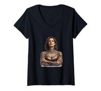 Mujer Retrato de Mujer sin Miedo Tatuaje Camiseta Cuello V