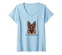 Mujer Retrato de Pastor Alemán Protector de mi Corazón Camiseta Cuello V