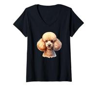 Mujer Retrato de Perro caniche Camiseta Cuello V