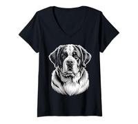 Mujer Retrato de Perro de San Bernardo Camiseta Cuello V