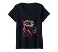 Mujer Retrato de Reptil Elegante Moda Lagarto Vino Gráfico R Camiseta Cuello V